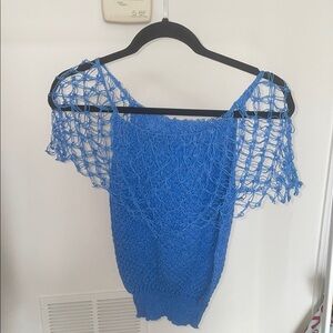 Blue Knit Off-Shoulder Top